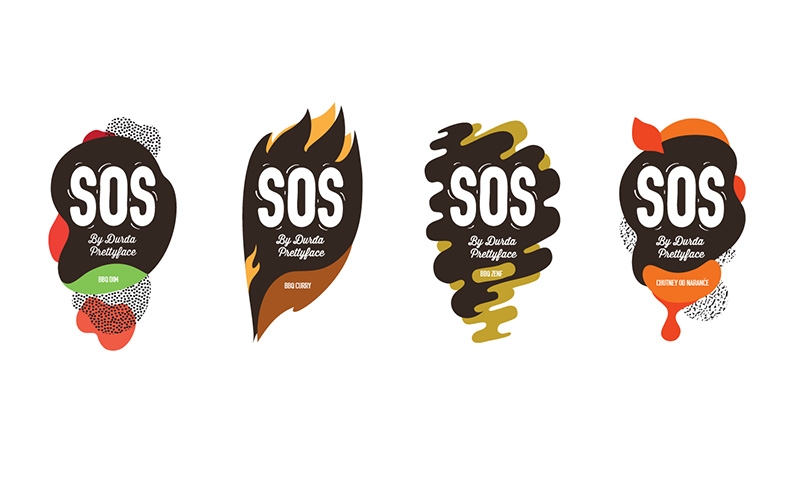 調(diào)味品包裝設計四種不同的酸甜口味&mdash;&mdash;燒烤粉、燒烤咖喱醬、燒烤芥末醬和酸辣粉