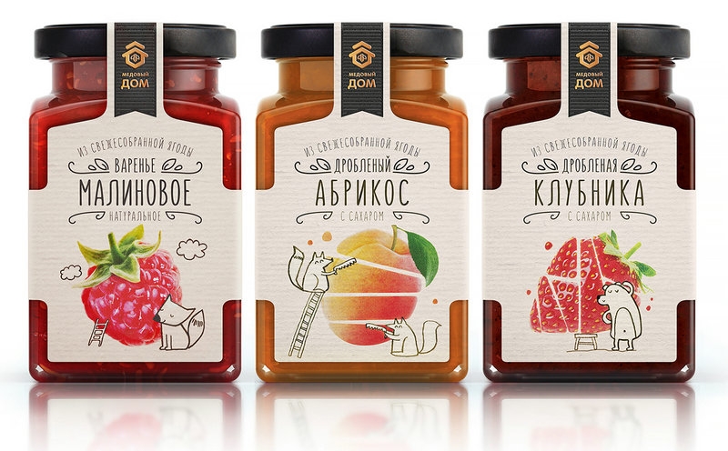 漿果包裝設(shè)計,活潑的動物特性，收獲的果醬，有益的切碎的漿果與糖