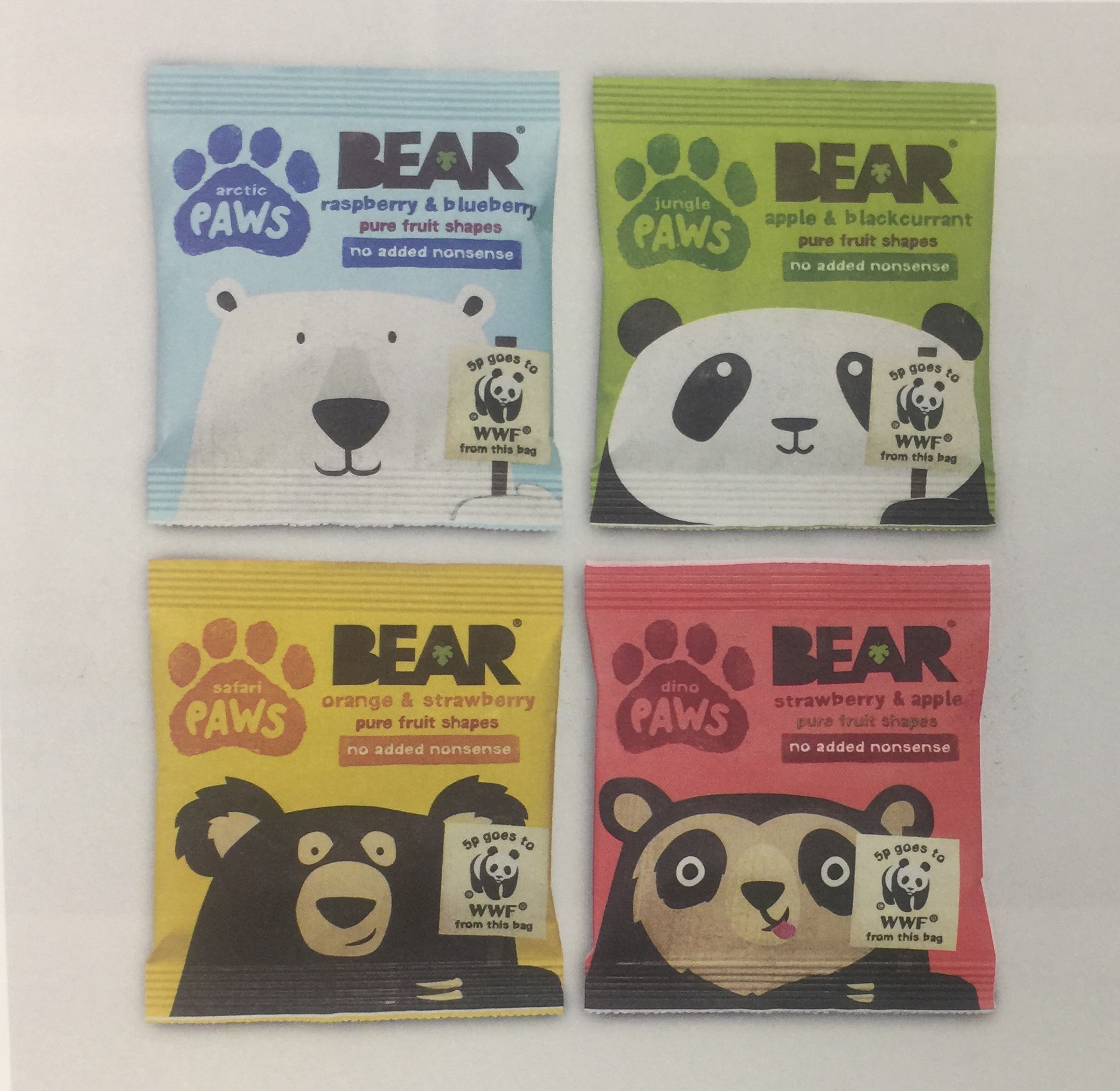 限量版的眼鏡熊、北極熊、懶熊和熊貓水果干包裝設(shè)計(jì)